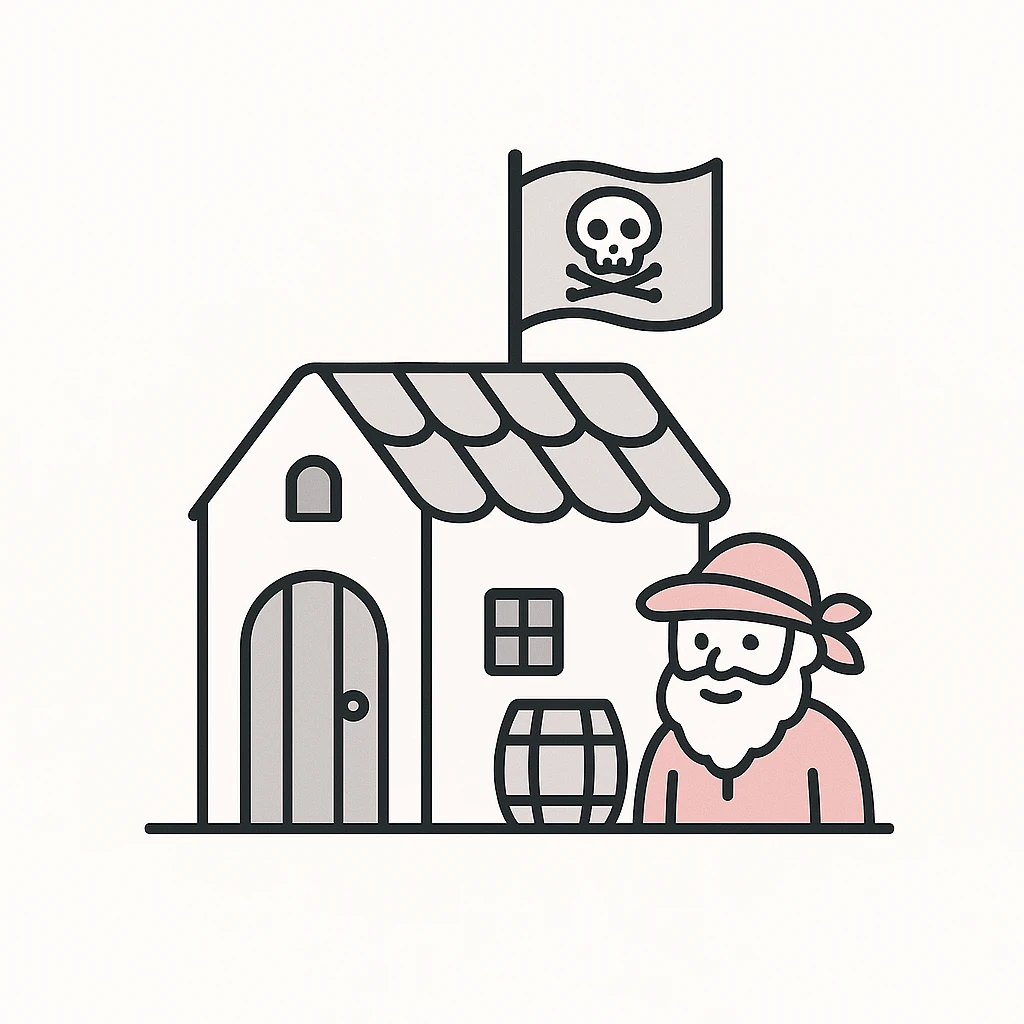 old pirate's house with skull flag emoji