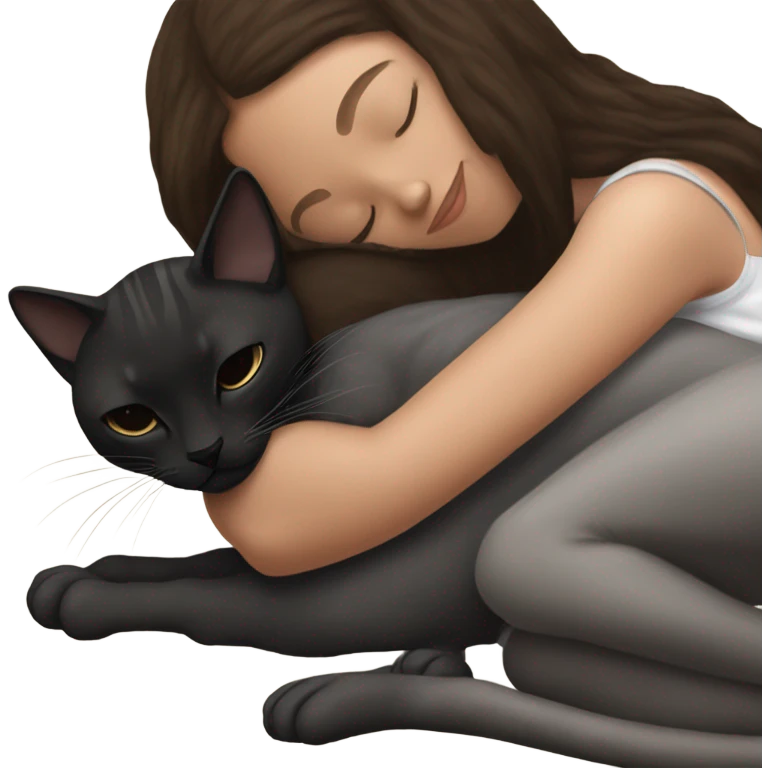 Black sphinx kitty sleeping on brunette white girl's lap emoji