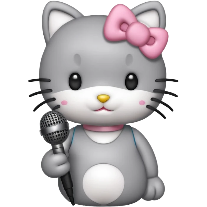 grey Hello Kitty with a microphone emoji