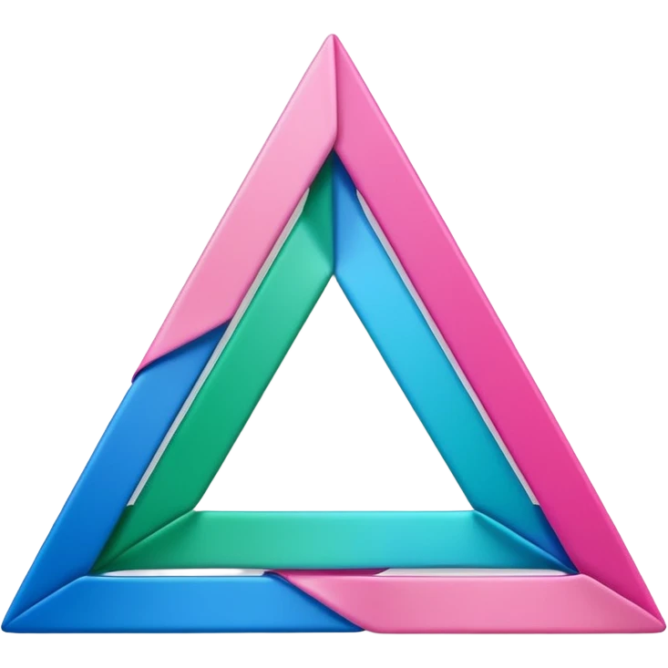 A 3D triangular loop shape made of three connected ribbon segments, smooth glossy surface, gradient colors (green, blue, pink), minimal white background, soft shadow, modern Memoji-style rendering. emoji