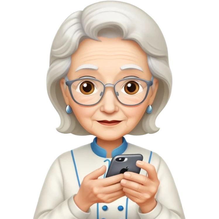 recipe app founder on an iphone and, an old woman standing beside it  emoji