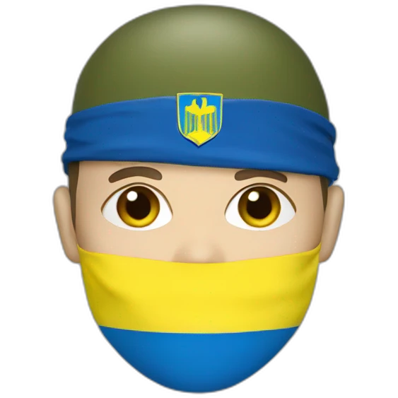 ukrainian soldier face in a mask with a ukrainian flag on the backgroun emoji