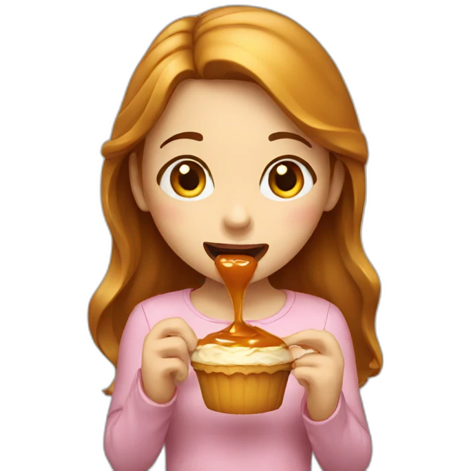 Girl eating a caramel emoji