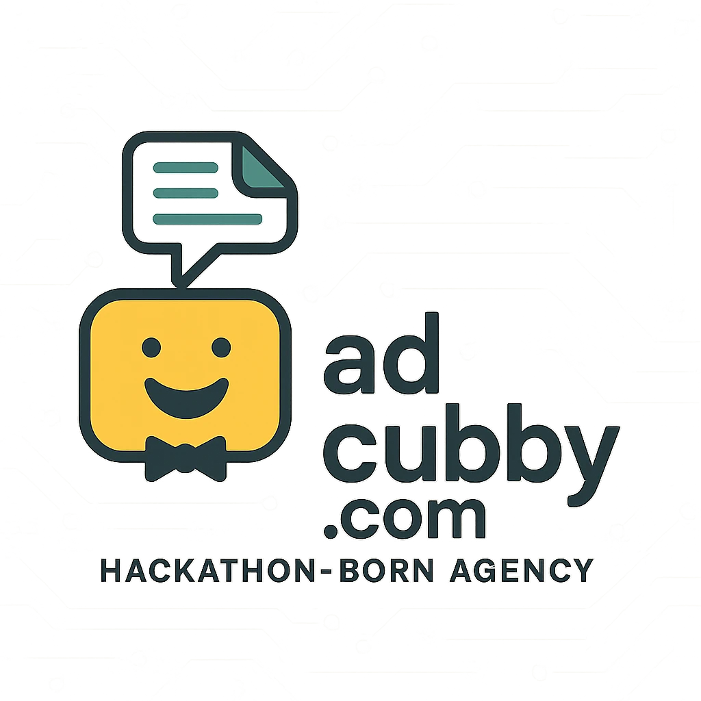 Logo for adhubby.com, hackathon-born agency, tech background, storytelling and briefing focus, cheerful and energetic, simple yet memorable, suitable for digital use emoji