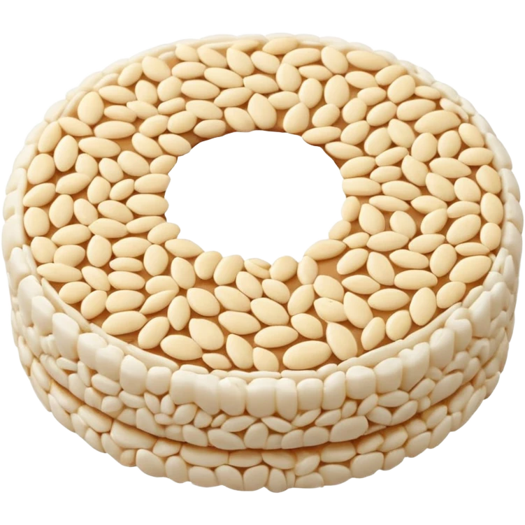 A round puffed rice cake, flat disc shape, light beige/off-white color, bumpy textured surface showing compressed puffed rice grains, crispy appearance, simple flat design, centered on transparent background. emoji