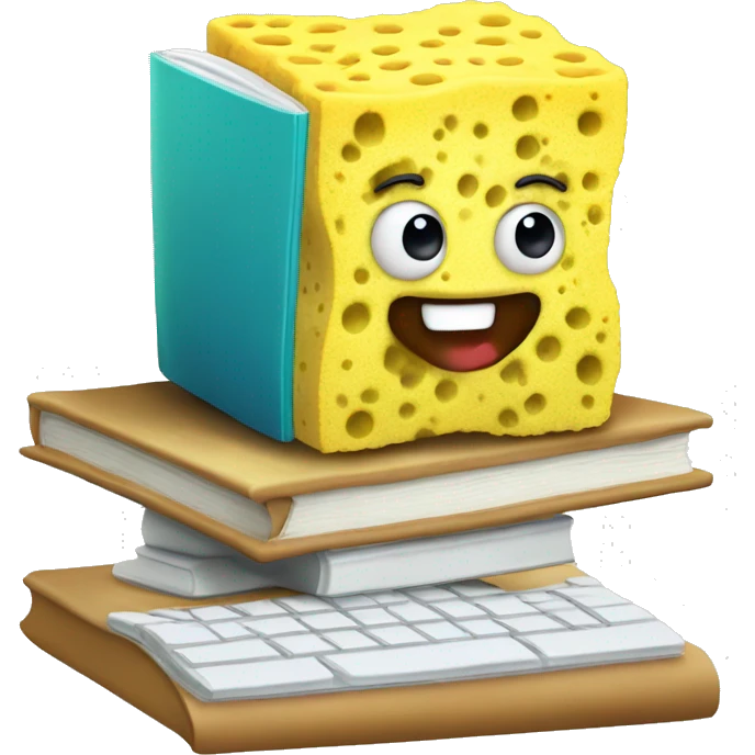 Sponge with computer with book emoji