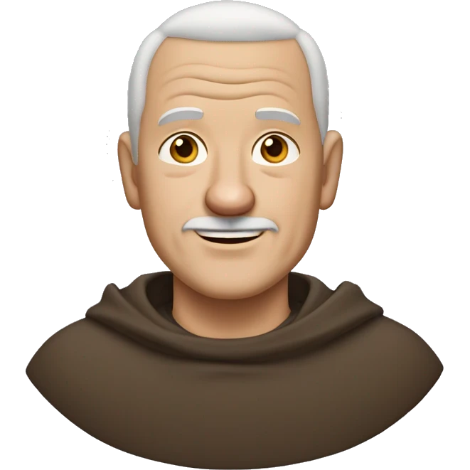 A middle-aged white male friar with a grizzled appearance, buzz cut, no facial hair, and a square jaw. emoji