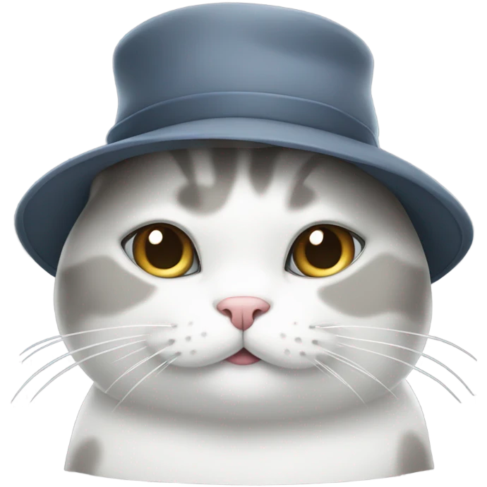 chubby grey and white cat with a hat emoji