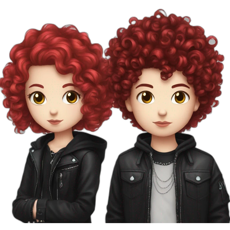 curly hair goth boy and red hair hello kitty girl couple  emoji