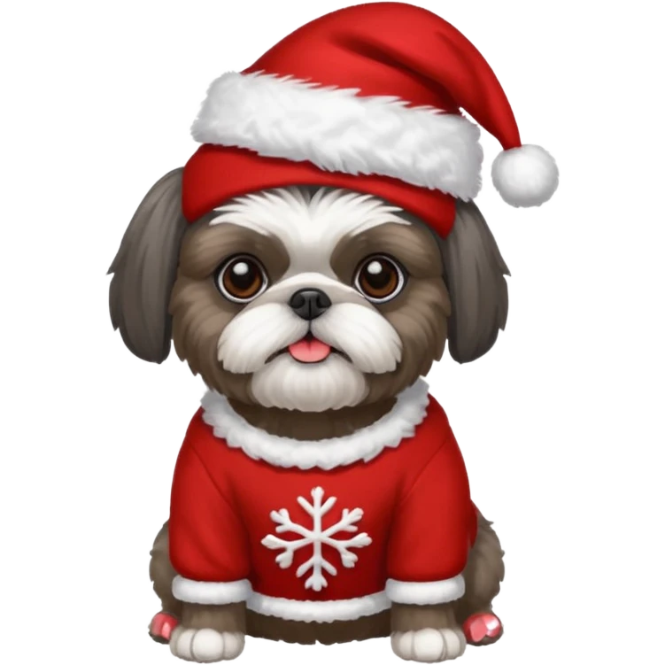 dark grey shih tzu christmas sweater and hat emoji