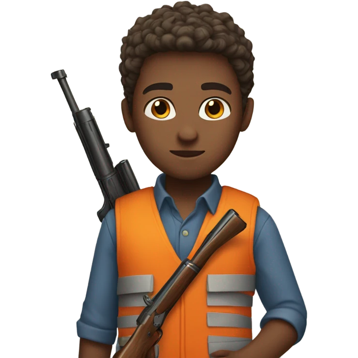Boy with blue eyes who hunts with shotgun orange vest emoji