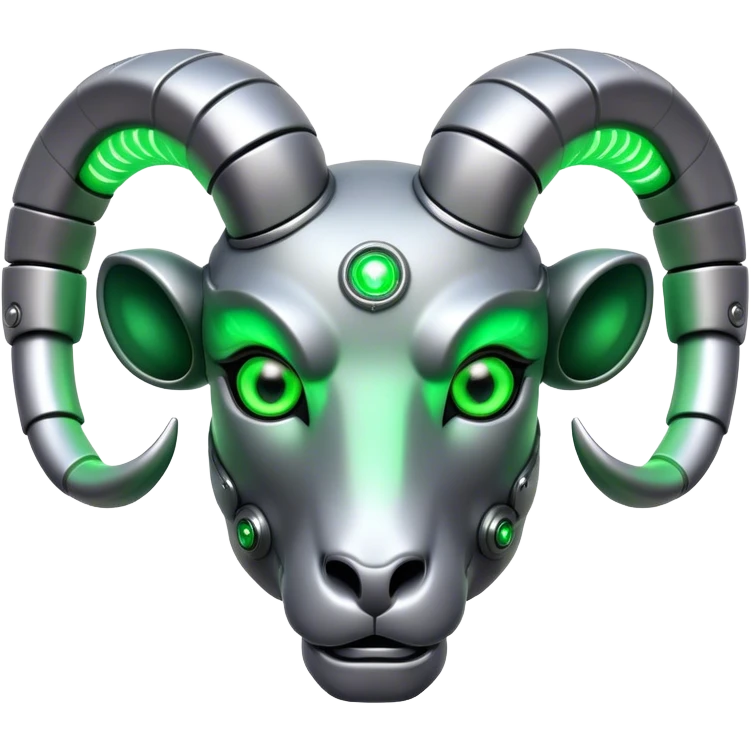 Cyborg Ram(Goat) head green glowing eyes emoji