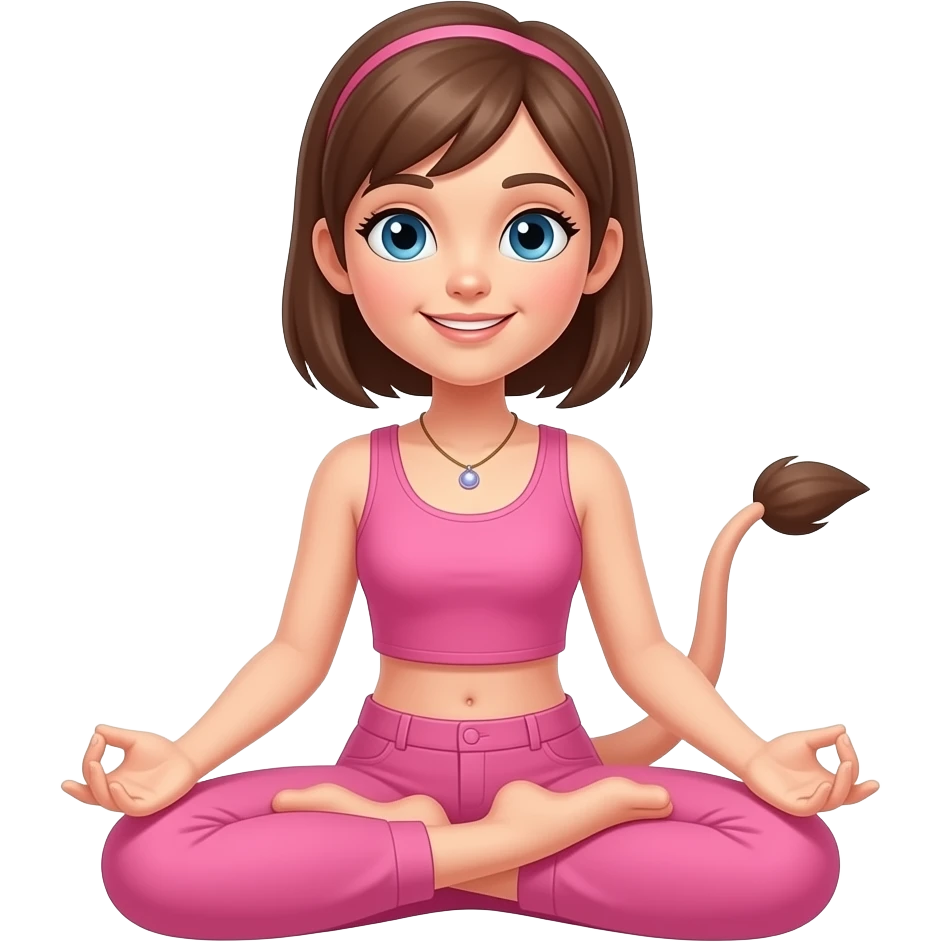 Chica con ropa rosa haciendo la posición de loto con una cola emoji