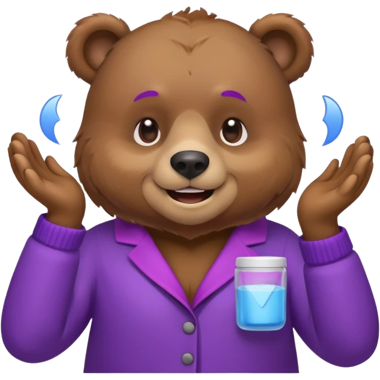خرسی که لباس هاش بنفشه و کارای خود مراقبتی انجام میده emoji