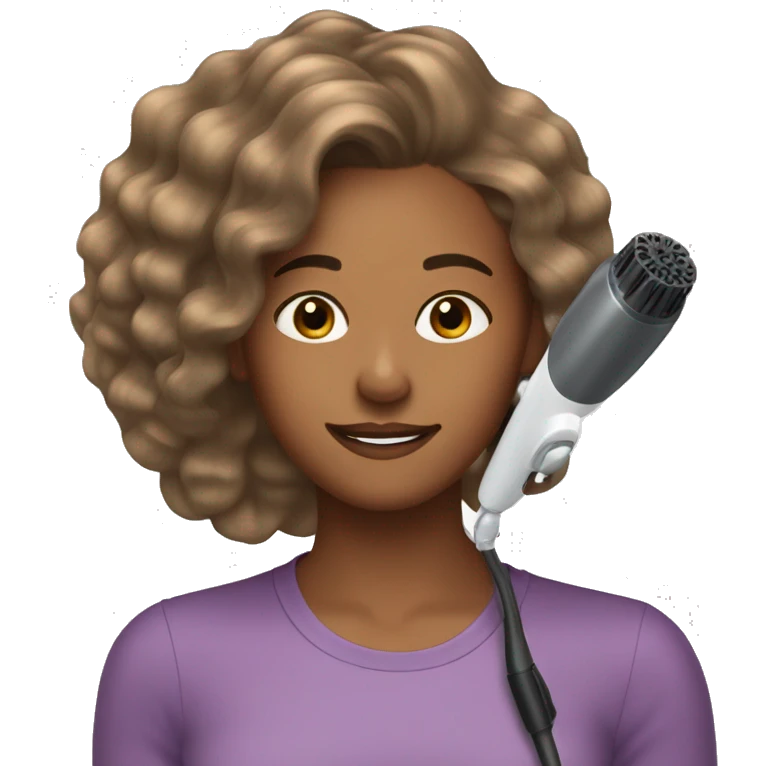 Girl blow drying hair, light brown skin, big 90s hair emoji