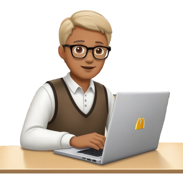 man on laptop in mc donalds restaurant background emoji
