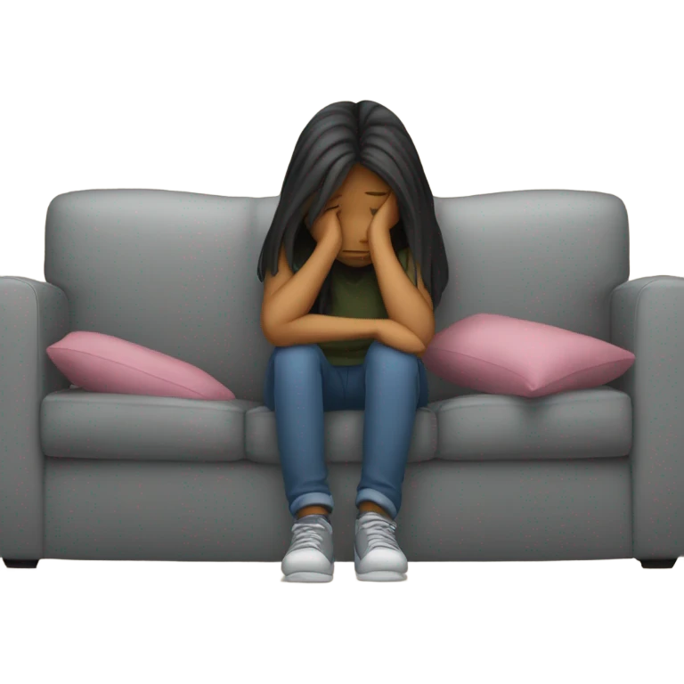 Sad girl sitting on couch  emoji