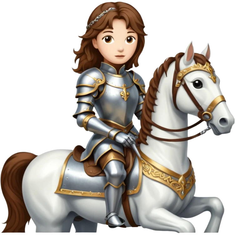 Renaissance princess knight with brown hair on horse emoji