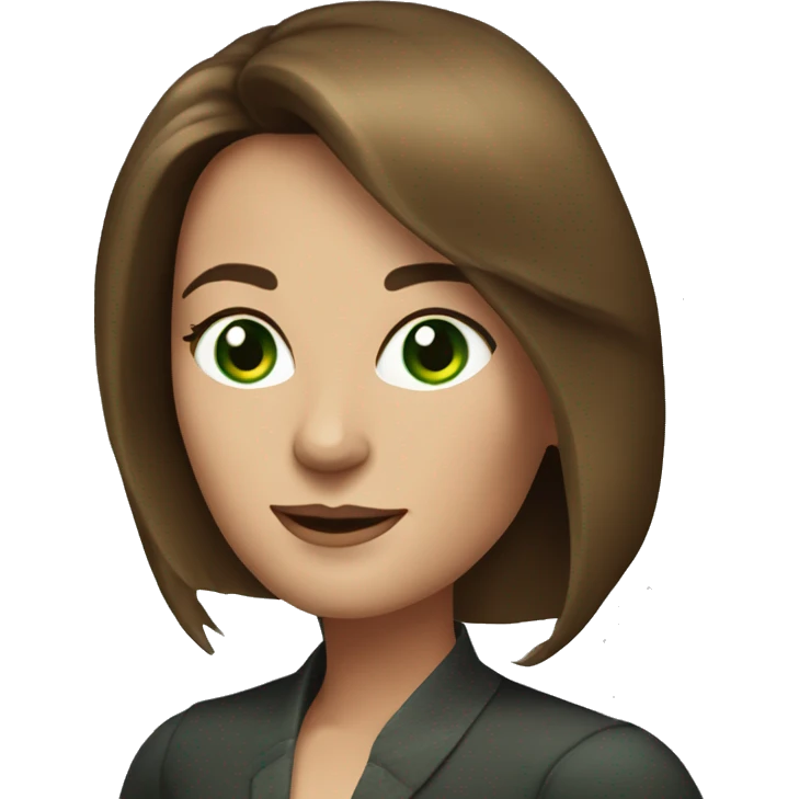 Distinguished woman with green eyes, strainght mid-length brown hair, in her 40's emoji