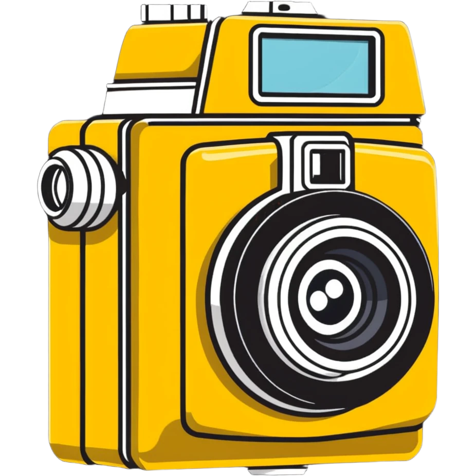 Vintage Kodak camera with yellow casing and lens emoji