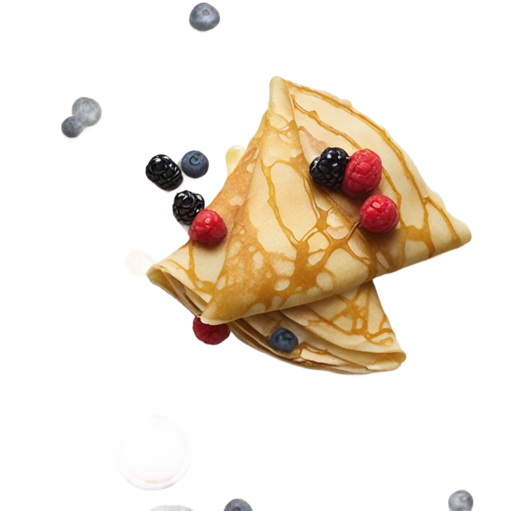 Crepes on a plate with maple syrup and berries emoji