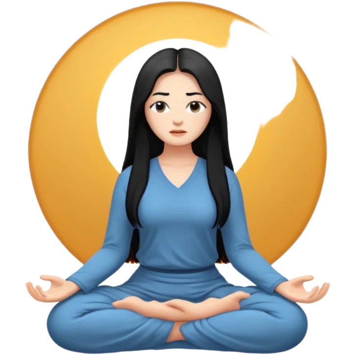 명상하는 검은긴생머리 여자 피부는 하얗고 emoji