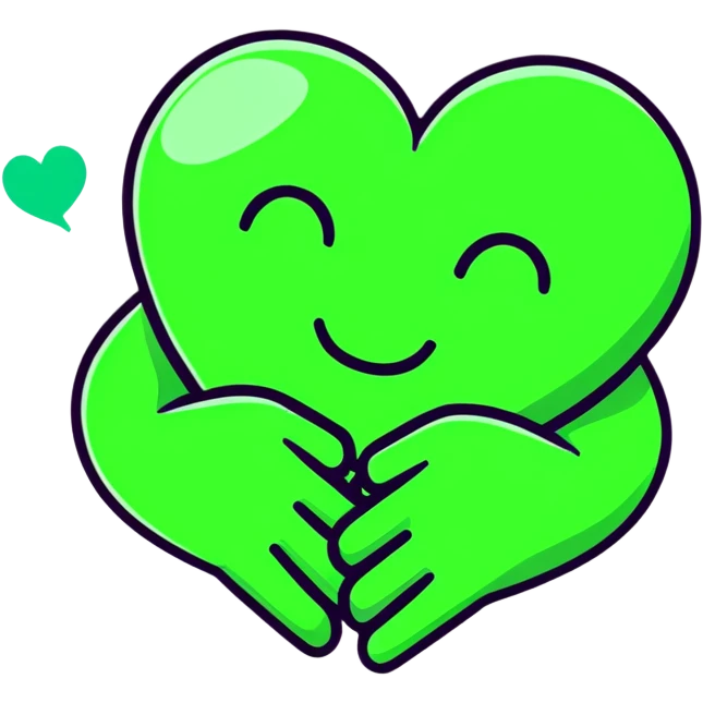 green smiley hugging a green heart emoji
