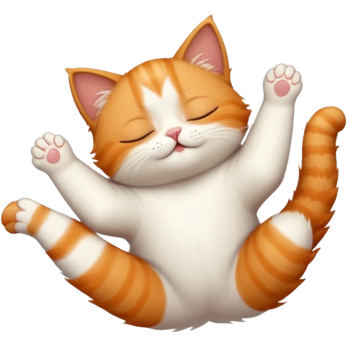 ginger and white small cat in funny positions upside down with eyes closed emoji