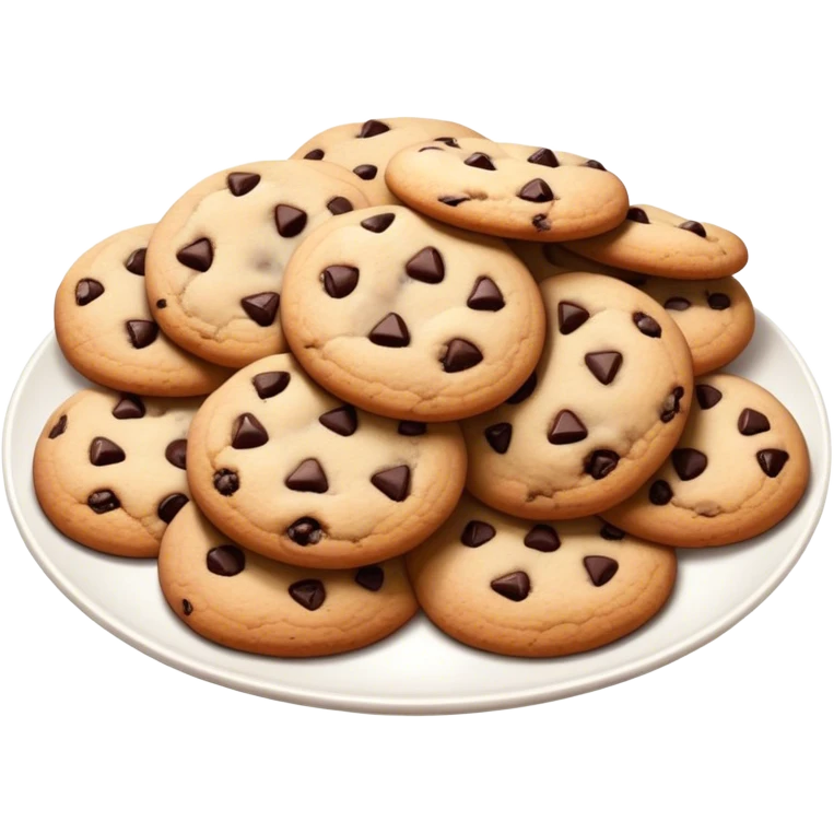 Cinematic Realistic Cookies Dessert Emoji, showcasing a plate of freshly baked cookies with gooey chocolate chips rendered with lifelike textures and warm, homey lighting. emoji
