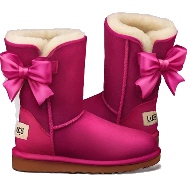 Realistic pair of zip up raspberry color Ugg boots with silk ribbon bow emoji