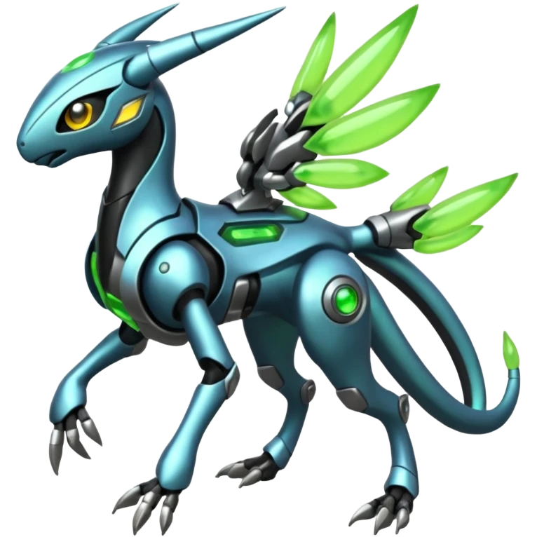  Exotic Organic Mechanical Futuristic Cyborg-Cyber-Meloetta-Zygarde-Zeraora-Protogen-Palkia-hybrid-fusion-Fakémon-creature, full body emoji