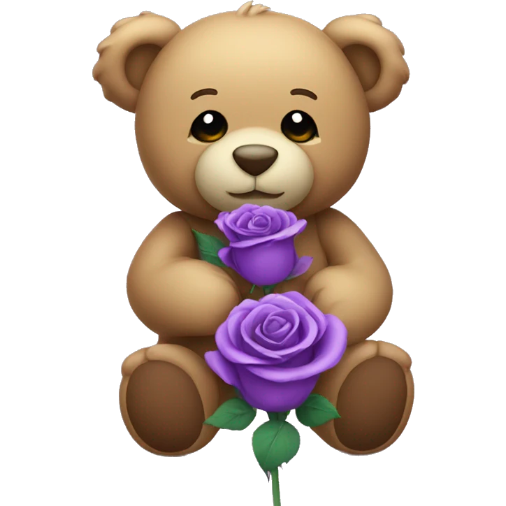 Cute teddy bear hold purple roses emoji