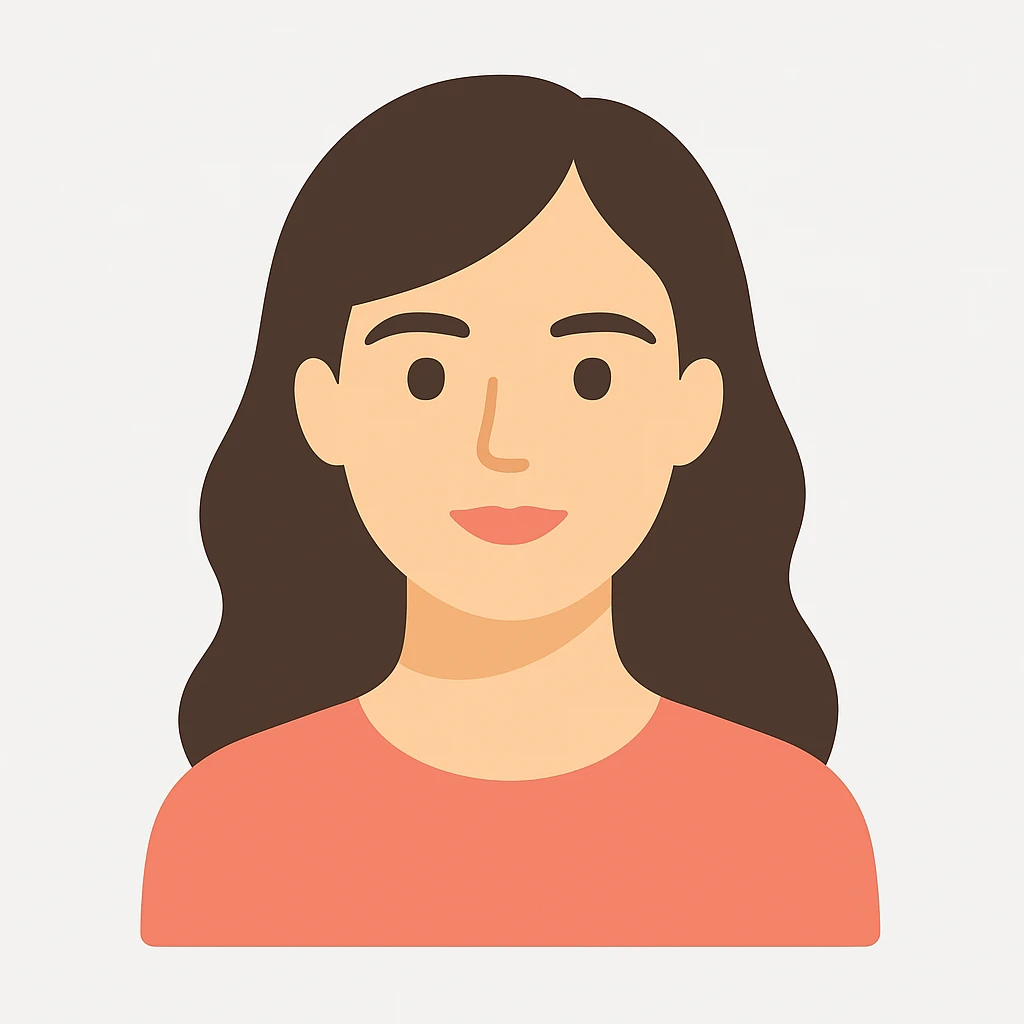 tasteful portrait of a brunette woman, minimal background, clean lines, color illustration emoji
