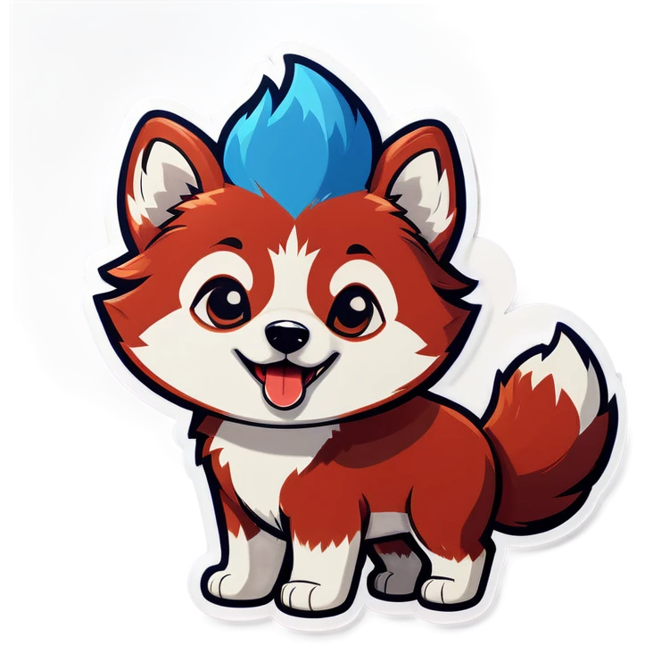 Cute red Husky puppy, blue curly haircut, brown eyes, barking  emoji