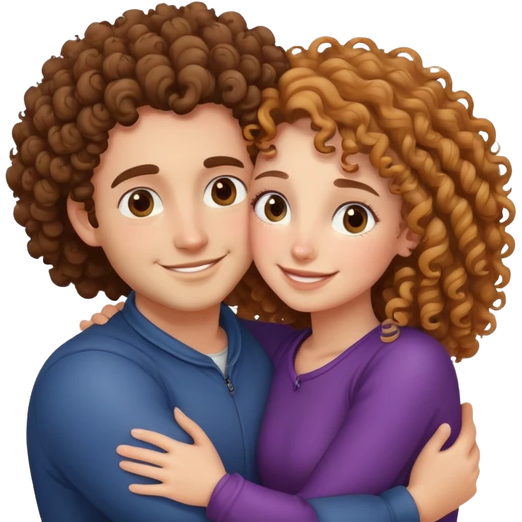 couple hug with warm smiles but girl is Curly emoji