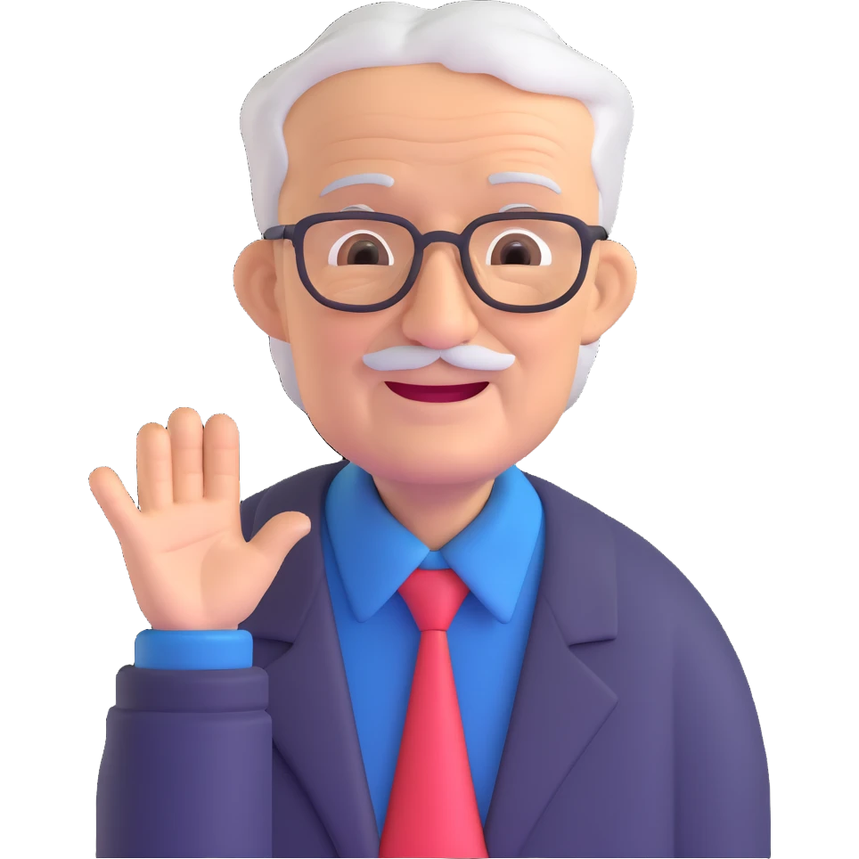 elderly man, 60 years old, friendly expression emoji