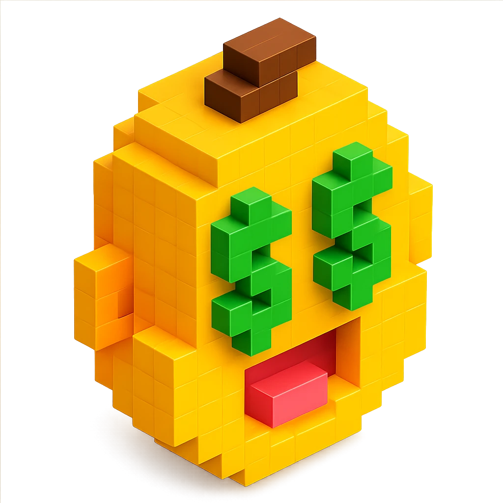 voxel style baby with dollar signs in its eyes emoji