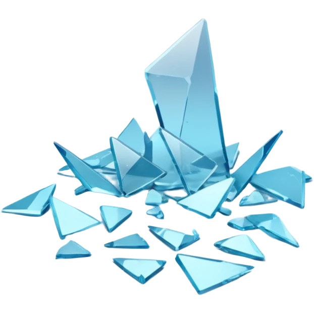 3D render of Broken Glass Shards, forensic investigation aesthetic, sterile clinical lighting, cool blue undertones, sharp high-contrast details, professional clean look. emoji