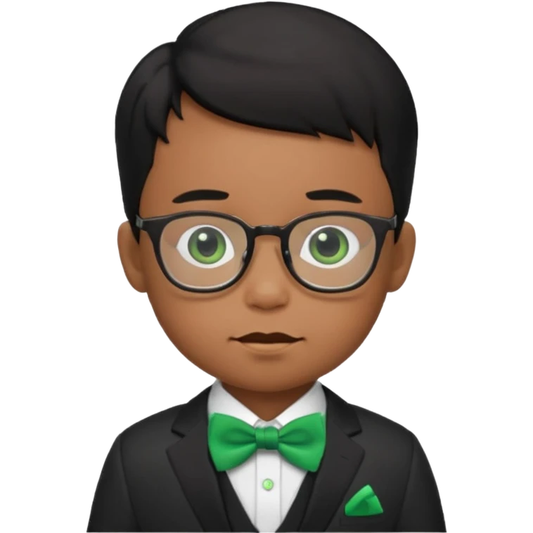 baby boy black hair in suit, with green bow, wearing glasses emoji