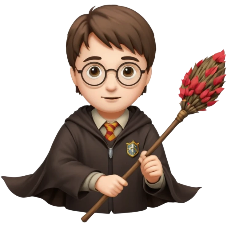 harry potter with flying broom emoji