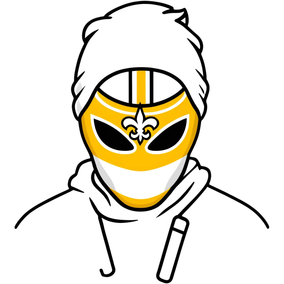 Louisiana themed ski mask with New Orleans Saints black and gold colors emoji