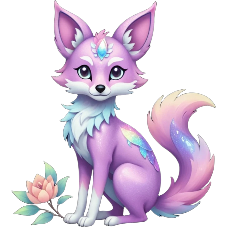 Multicolored sparkly pastel dark iridescent light pale gloomy spooky cute adorable pretty cool elegant realistic floral exotic Falvie-Fionbri-fursona, full body emoji