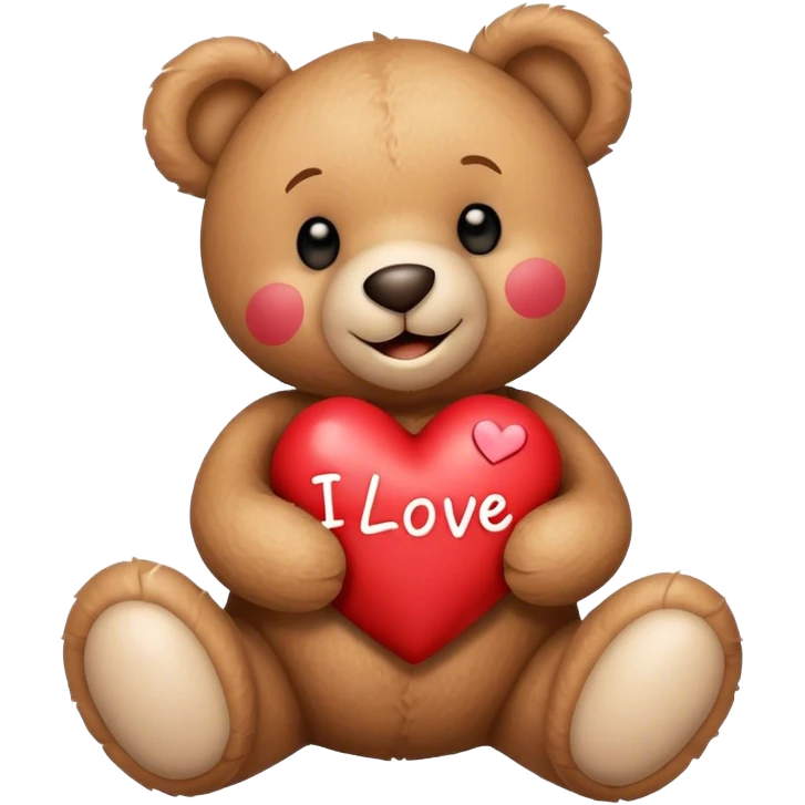 Valentine’s Day smiling teddy bear holding a heart with the word I Love You on it emoji
