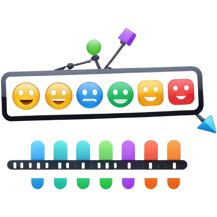 Video editing timeline with multiple clips, showing a horizontal timeline with colorful video segments and a playhead emoji
