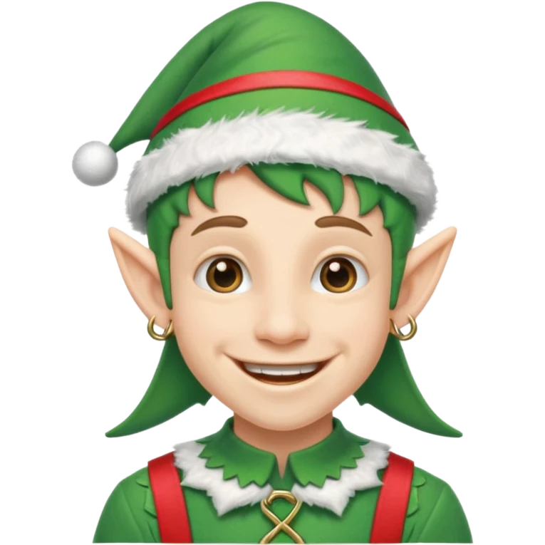 duende navideño con una sonrisa amplia y ortodoncia emoji