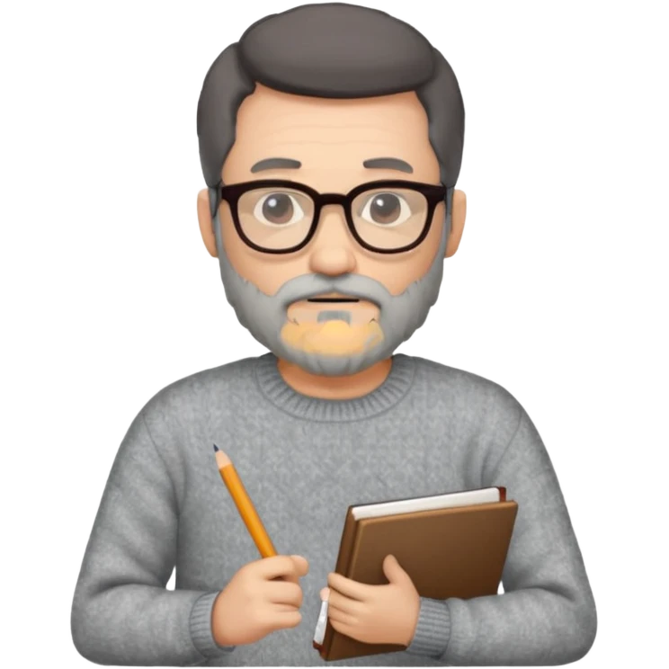 A man with a large gray beard, dark hair, and glasses, studying. emoji