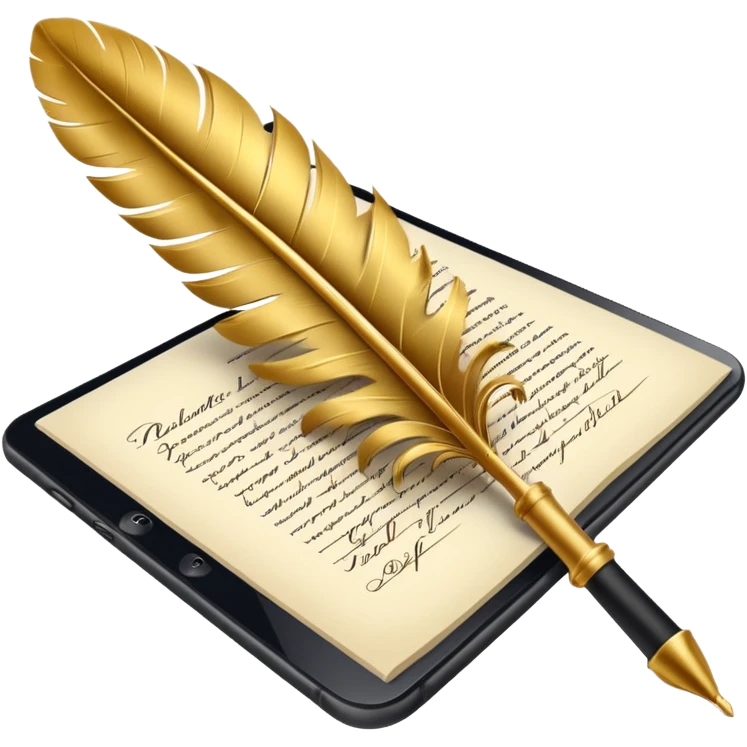 3D perspective hand writing with Premium golden feather emoji