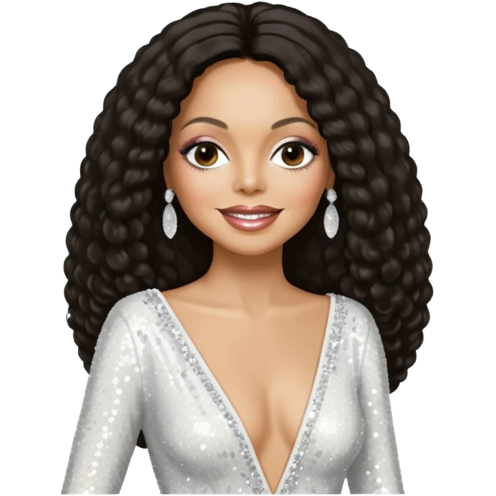 Diana Ross, Queen of Motown from Famous People with long dark brown hair, white sequin outfit emoji