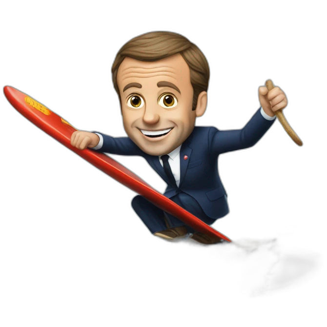 emmanuel macron surfing with a saussage emoji