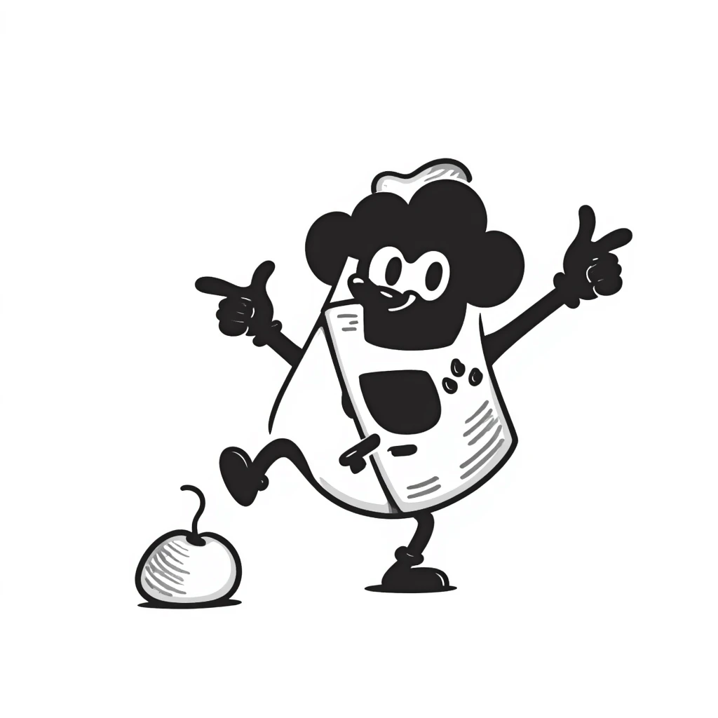 1930s style cartoon gameboy console character, cuphead-style, in black and white, on a plain white background, pointing at something.

 emoji